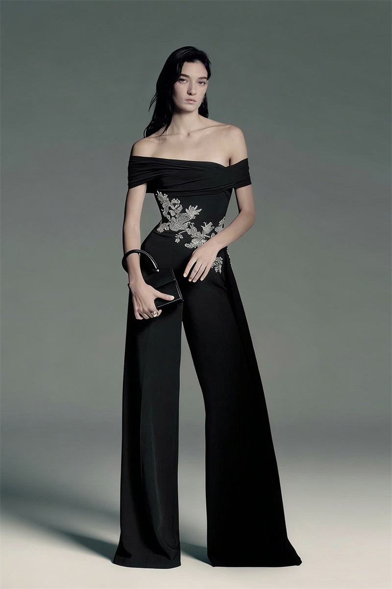 Women'S Formal Jumpsuit Evening Wear - Cristaux noirs femmes combinaison Sexy épaules