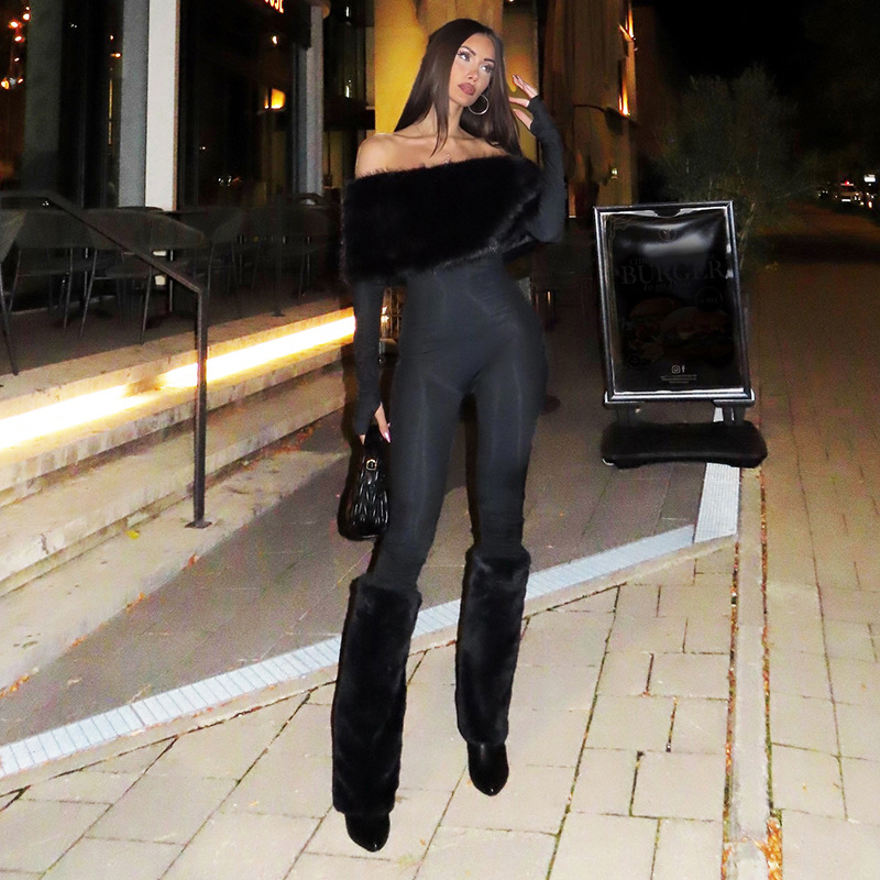 Women'S Formal Jumpsuit Evening Wear - Combinaison de luxe en fourrure pour