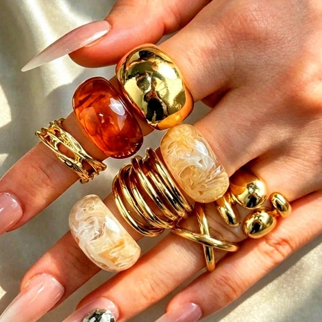 Formal Wear Jewelry For Women - Ensemble de 8 bagues géométriques en