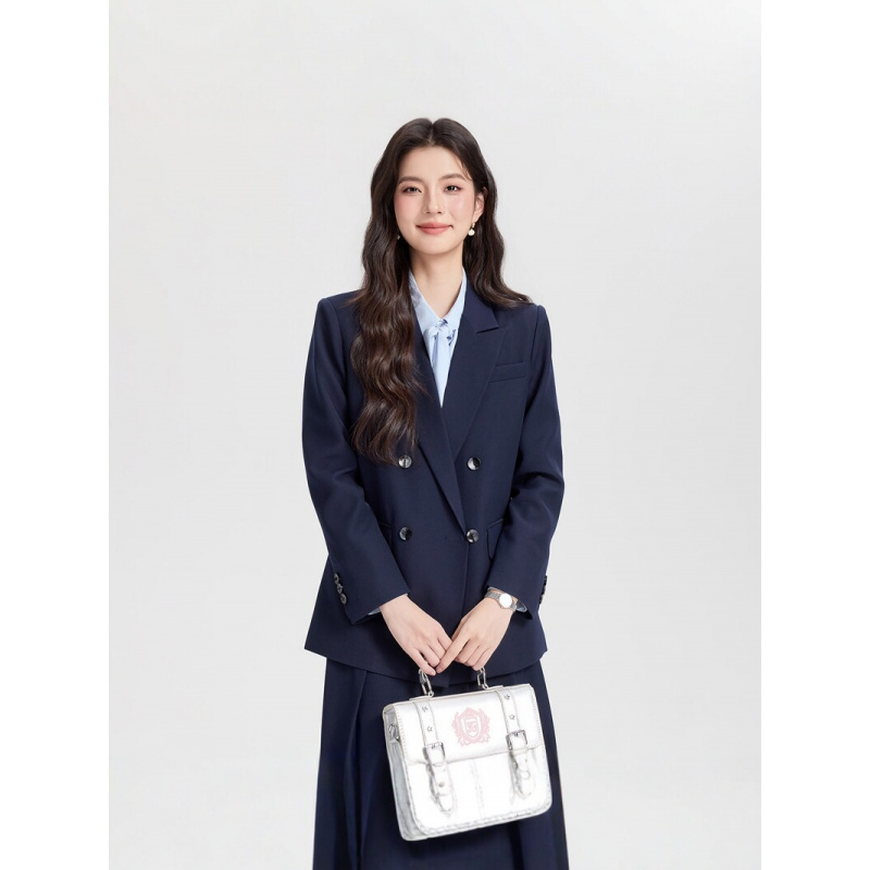 Women Formal Wear Interview - Costume d'affaires croisé bleu marine pour
