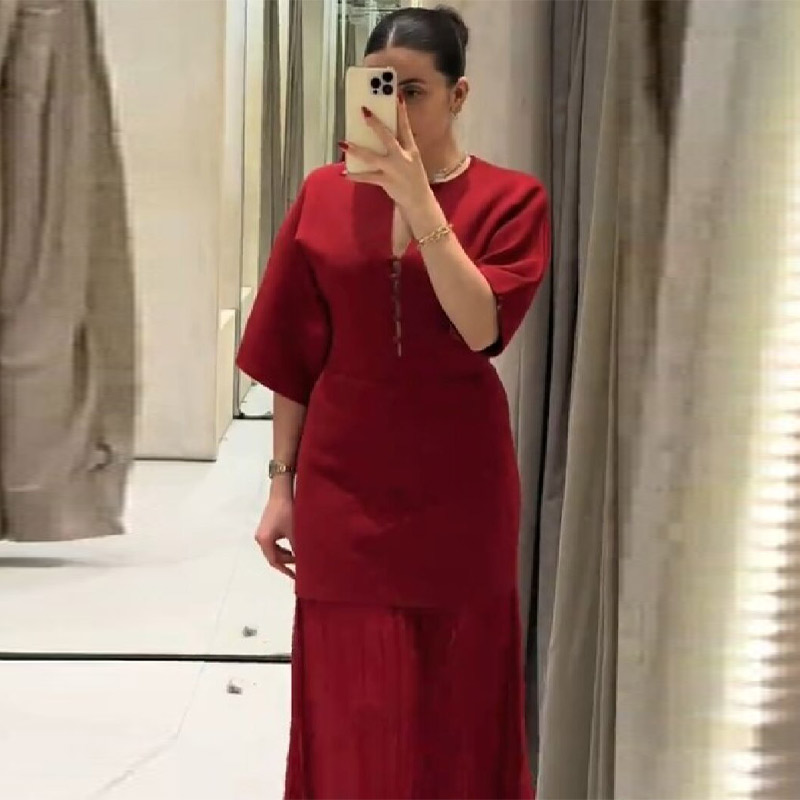 Robe longue plissée bordeaux é - Women'S Formal Evening Wear Tops avis et prix