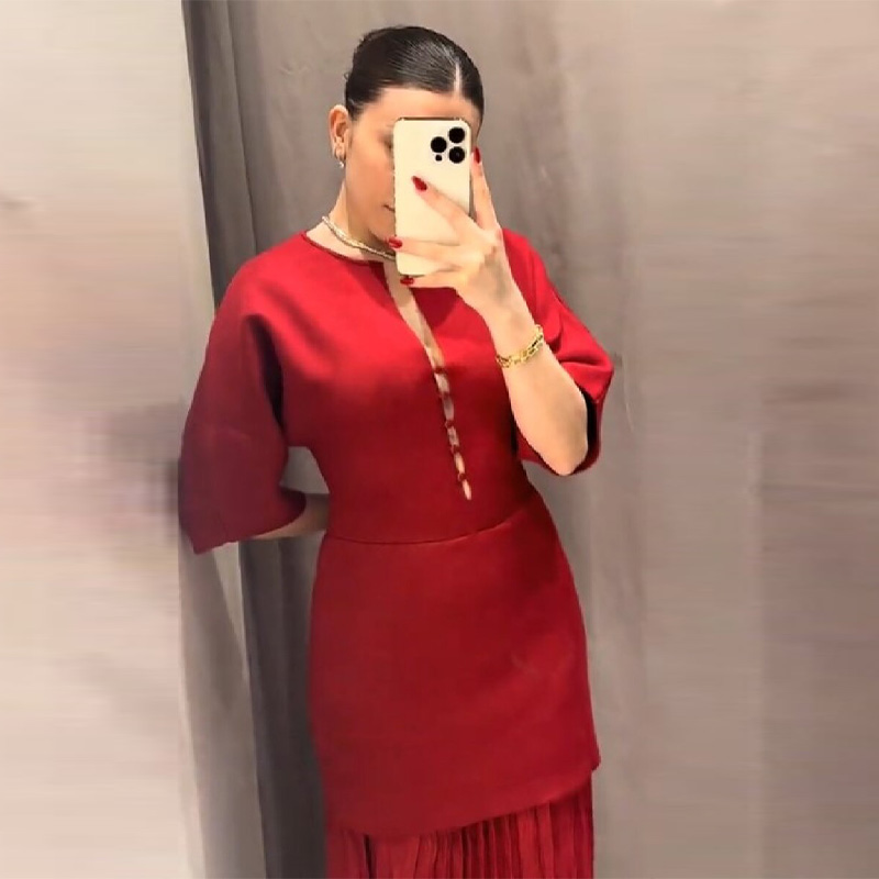 Robe longue plissée bordeaux é - Women'S Formal Evening Wear Tops avis et prix