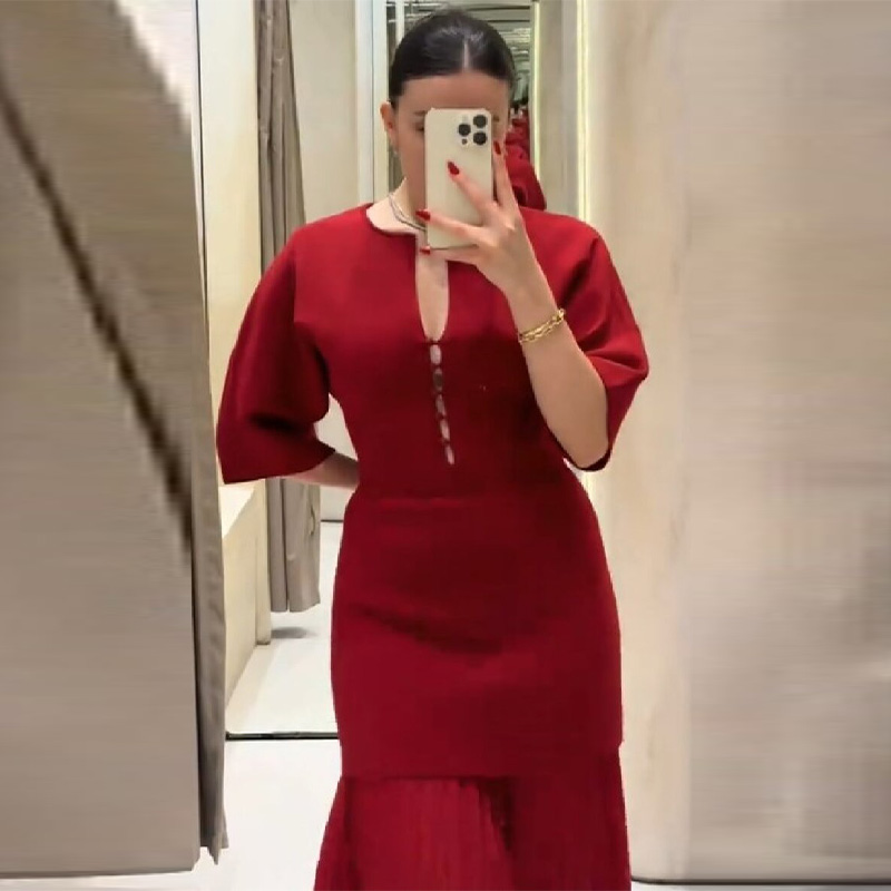 Robe longue plissée bordeaux é - Women'S Formal Evening Wear Tops avis et prix