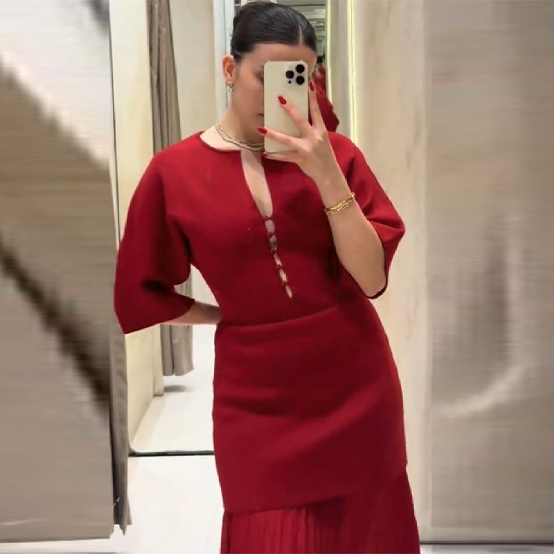 Robe longue plissée bordeaux é - Women'S Formal Evening Wear Tops avis et prix